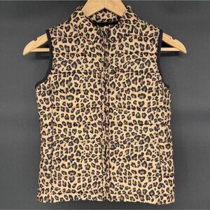 Gap Kids Girls Leopard Print Lightweight Puffer Vest M Brown Primaloft Outerwear